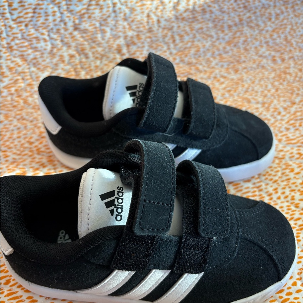 adidas Kids Black and White Velcro Strap Sneakers